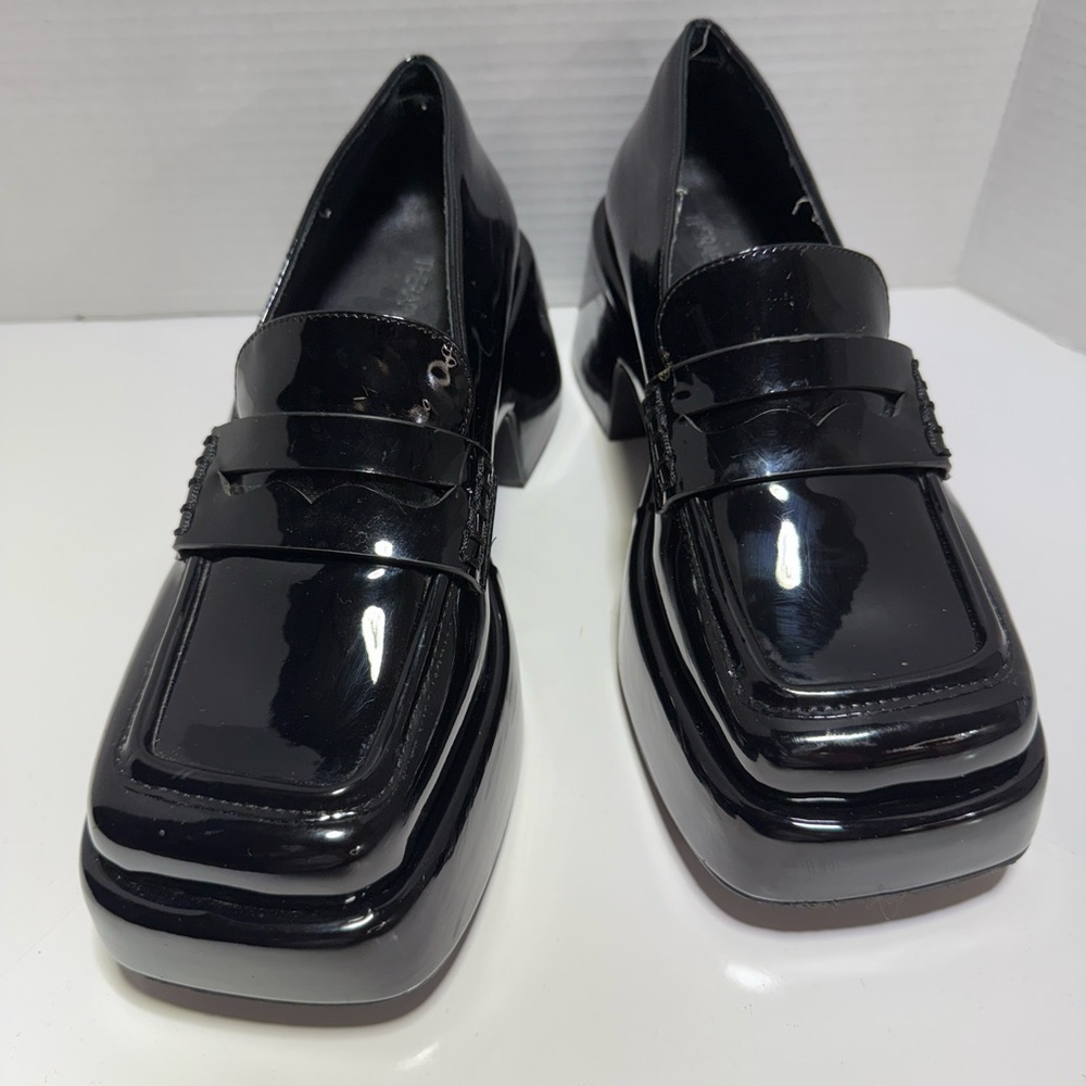 Black Chunky retro 90’s 00’s patent leather loafers Therapy Ella May Ding sz 7 - Picture 1 of 10